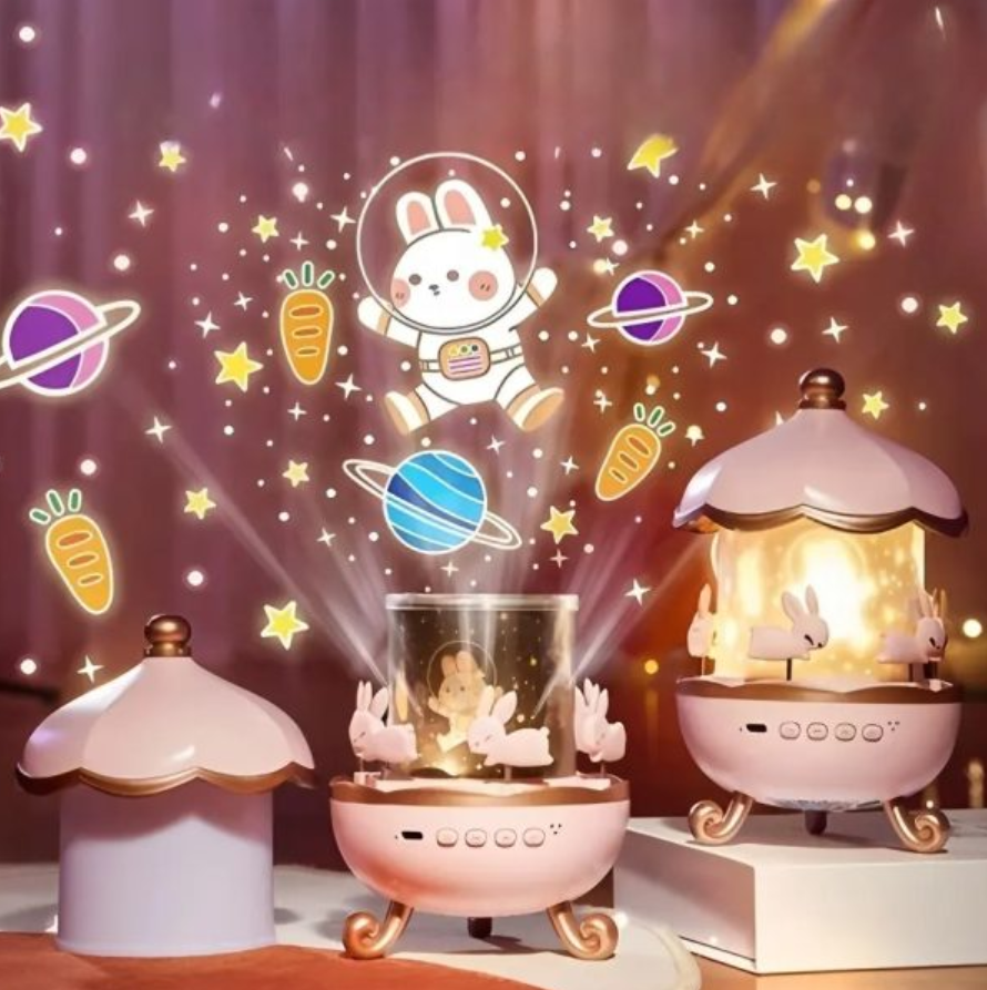 Bunny Carousel Night Light Projector – Rotating LED Star Projection Lamp for Kids Room & Magical Nursery Decor Rotatable Rabbit Night Lamp